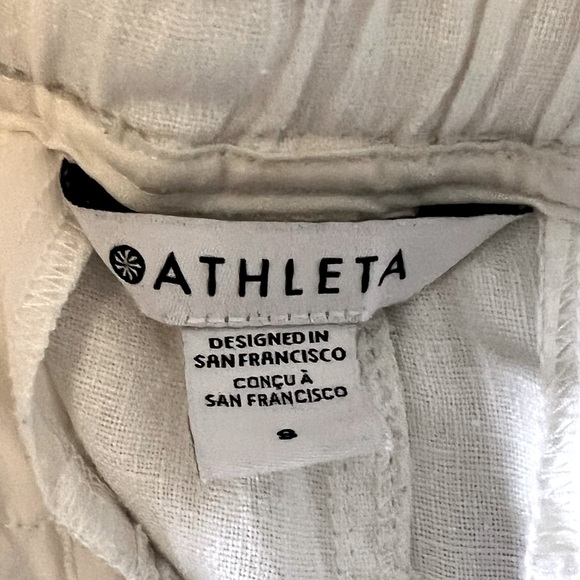 Athleta Cabo White Linen Wide Leg High Rise Elastic Waist Pants w/Pockets, Sz 8 - Picture 9 of 10